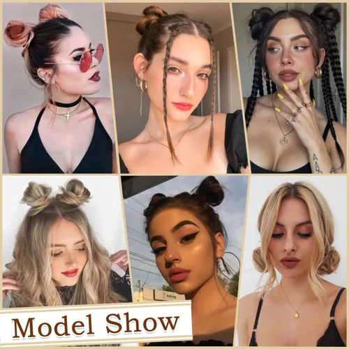 Miniatura 5 de SOFEIYAN 2 extensiones de cabello sintético con clip de garra, accesorio para peluca, moño espacial updo, moño desordenado con orejas de gato