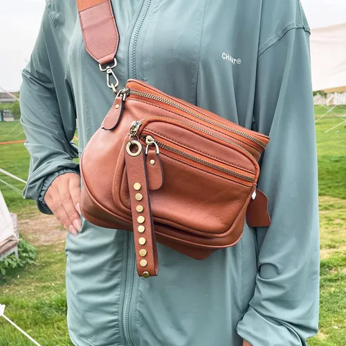 Miniatura 7 de AZXCG Cangurera de cuero, bolsa cruzada para mujer, bolsa de cintura de piel de vacuno, bolsa para cinturón con correa ajustable, bolsa de cadera