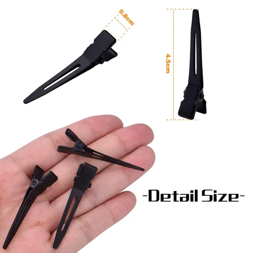 Miniatura 3 de 100 pinzas negras de una sola punta, pinzas de pelo de cocodrilo de metal, pinzas de peinado para mujeres y hombres, extensiones de cabello de salón