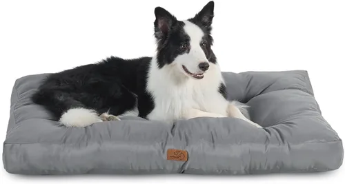 Bedsure Camas para Perros de Tamaño Grande - Colchón de Cama para Mascotas Lavable con Tela Oxford, Cojín de Almohada para Mascotas para Jaula, Gris