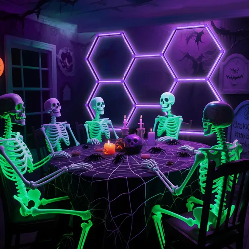 Miniatura 5 de Paquete de 24 luces negras LED hexagonales, 168W, 5 rejillas de luz negra UV con enchufe de EE. UU. para fiesta de neón, Halloween, pintura corporal