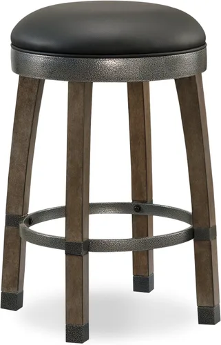 Miniatura 4 de Leick Home Calton Taburete de mostrador, con asiento giratorio, para cocina o comedor, piel sintética negra y piedra gris, paquete de 2, 10118GS/BL