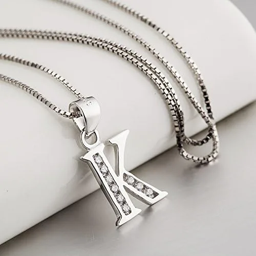 Miniatura 5 de Dijes personalizados para collar colgante con las 26 letras del alfabeto circonita cúbica plata esterlina S925