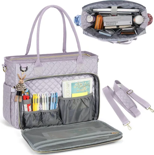 Miniatura 25 de RAINSMORE Bolsa de mano para profesores, bolsa de computadora portátil de 15.6 pulgadas para mujer, bolsas de trabajo, bolsa de enfermera, bolsa
