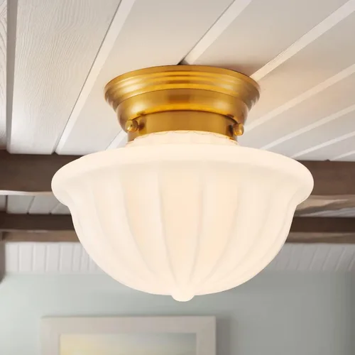 Miniatura 13 de youngrender Accesorios de Lámpara Colgante Estilo Escuela, Lámpara Colgante de Cristal Lechoso Dorado de Latón de 9", Iluminación Colgante de Techo