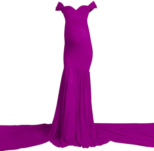 Miniatura 3 de Vestido de maternidad para mujer para fotografía sirena con hombros descubiertos ajustado de gasa con vuelo para baby shower maxivestido para fotos