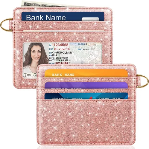 Miniatura 16 de Bolsillo frontal minimalista delgado con bloqueo RFID para tarjetas de crédito, cartera pequeña, bonita funda para tarjetas para mujeres, beige