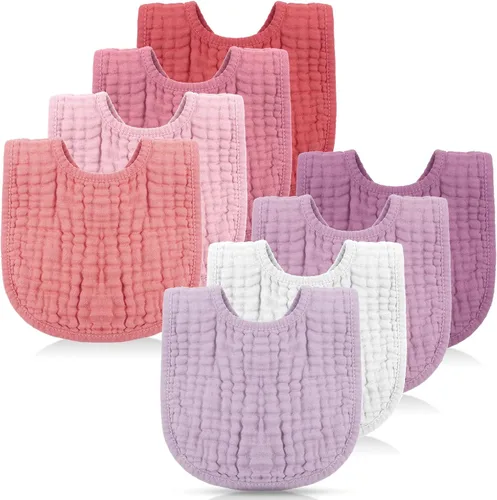 Miniatura 12 de Frienda 8 baberos de muselina para bebé, bandana de algodón, baberos a granel para recién nacidos, 6 capas absorbentes, accesorio de alimentación
