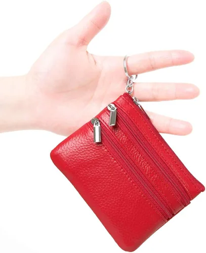 Miniatura 2 de Monedero de cuero auténtico para mujer, con llavero