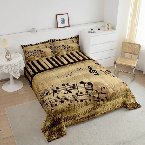 Miniatura 3 de Feelyou Juego de ropa de cama con teclas de piano, edredón de notas musicales para niños, niñas, adolescentes, juego de edredón con patrón musical