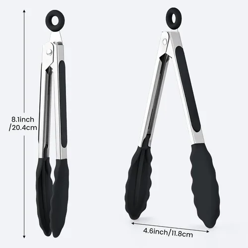 Miniatura 2 de Pinzas de silicona de 7 pulgadas, paquete de 6, pinzas pequeñas de acero inoxidable con puntas de silicona para cocinar, servir, barbacoa, parrilla
