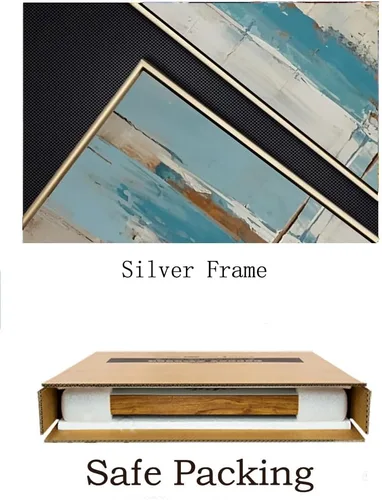 Miniatura 6 de Lienzo abstracto enmarcado con textura 3D para oficina, pintura al óleo abstracta azul pintada a mano para sala de estar, decoración de pared grande