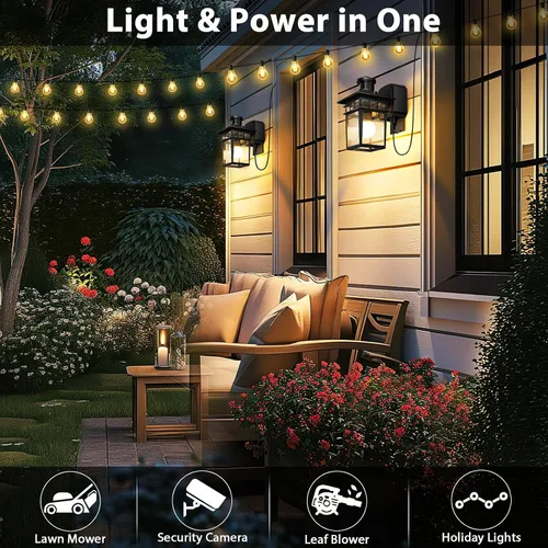 Miniatura 3 de Luces de Porche Exteriores con Sensor de Movimiento con Toma GFCI, 3 Modos de Luminaria Exterior del Anochecer al Amanecer, Luminaria de Iluminación