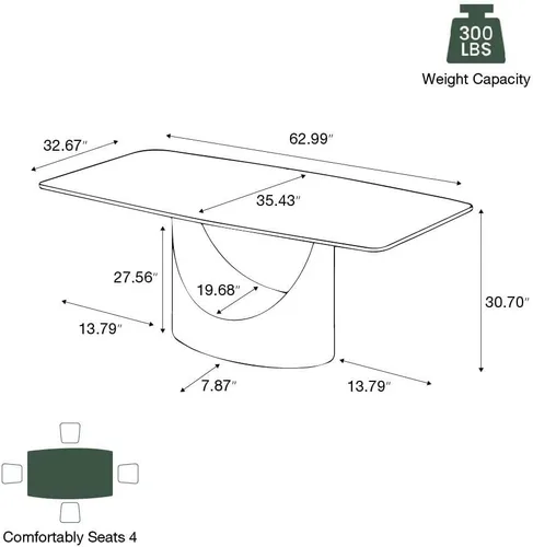 Miniatura 8 de POVISON Juego de mesa de comedor para 4, mesa rectangular negra de piedra sinterizada mate de 63 pulgadas con base de acero al carbono bronce, silla