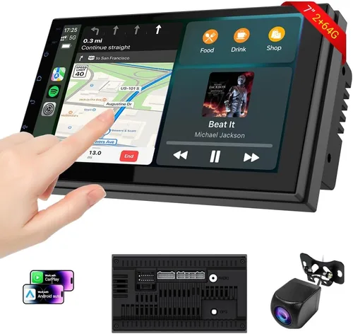 Miniatura 8 de Estéreo de coche Haudio, doble din, con pantalla táctil HD de 7 pulgadas CarPlay y Android Auto Cámara de respaldo Navegación GPS por
