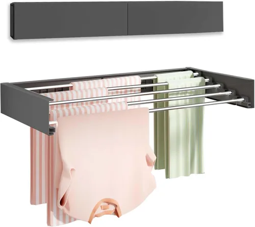 Miniatura 8 de Vikaqi Tendedero de Ropa Montado en la Pared de 32", Tendedero Plegable de Pared para Lavandería Plegable Interior, Tendedero de Ropa Plegable