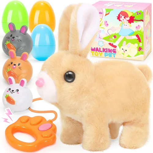 Miniatura 8 de CatchCute - Conejitos de peluche de Pascua para niños, conejo interactivo con sonidos, puede caminar y mover la cola con correa de control remoto