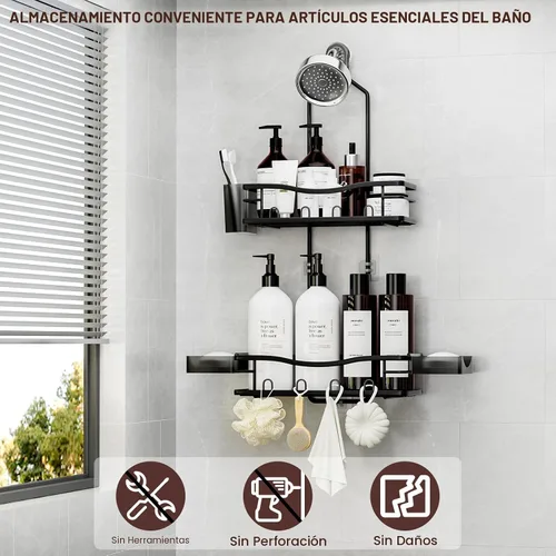 Miniatura 2 de REINHARDT Organizador de ducha colgante, organizador de ducha a prueba de óxido, organizador de ducha anti-balanceo sobre el cabezal de ducha