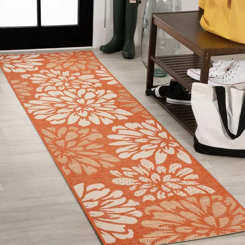 Miniatura 33 de JONATHAN Y Alfombra Corredor de Tejido Texturizado Floral para Interiores y Exteriores 2X8 Marrón/Crema, Zinnia Moderna para Patio Trasero, Patio