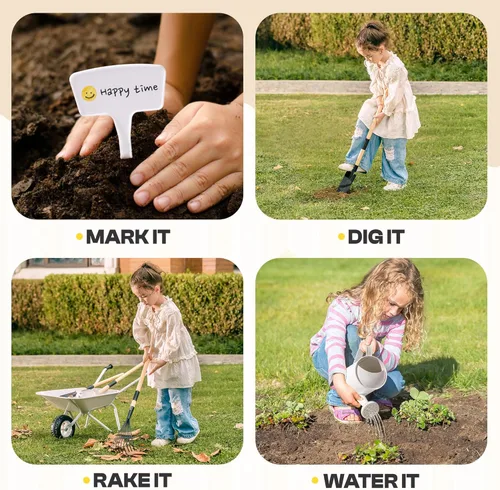 Miniatura 3 de ROBOTIME Carretilla para niños con juego de jardinería – Carretilla de metal para niños pequeños, juguete de juego al aire libre con herramientas