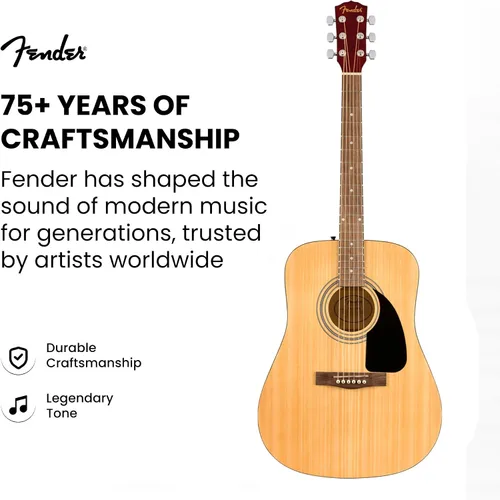 Miniatura 2 de Fender Guitarra acústica Dreadnought - Paquete natural con estuche, afinador, cuerdas, correa y púas
