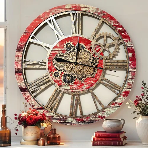 Miniatura 12 de ImprovingLife The Gears Clock - Reloj de pared con engranaje móvil real de 36 pulgadas, estilo vintage, industrial, de gran tamaño, rústico