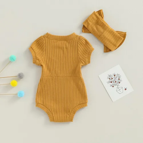 Miniatura 10 de Traje de verano para niña pequeña, de manga corta, acanalado, overol liso, pantalones cortos, ropa para recién nacidos