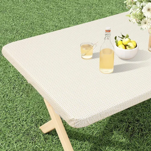 Miniatura 12 de misaya Mantel rectangular de vinilo, mantel ajustable, 100% impermeable, borde elástico, reverso de franela, mantel de plástico para mesas plegables