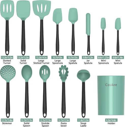 Miniatura 2 de Coukre Juego de utensilios de cocina de silicona con soporte, resistentes al calor, herramientas de cocina de grado alimenticio, espátula, cuchara
