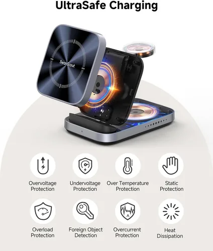 Miniatura 8 de SwanScout Cargador inalámbrico para Samsung Z Flip 7/7 FE/6/5/4/3, estación de carga 3 en 1 para Galaxy Watch 8 Classic/8/Ultra/7/FE/6/5/4