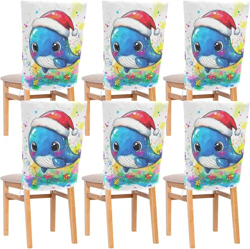 Juego de 6 fundas decorativas para sillas decorativas con diseño de ballena azul de dibujos animados para ceremonia, fundas decorativas suaves para