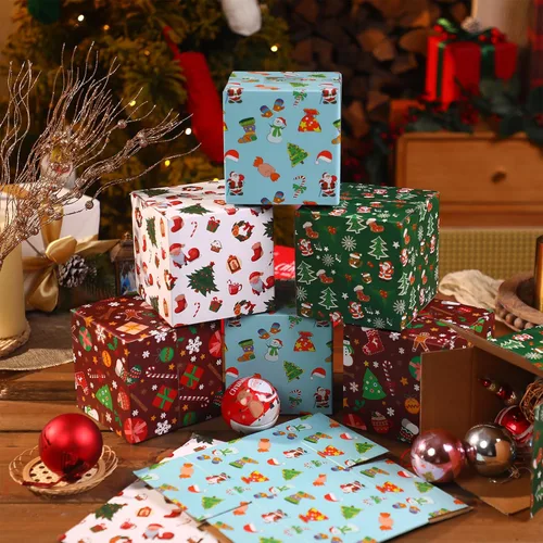 Miniatura 2 de Cholemy Paquete de 20 cajas de envío de Navidad, cajas de regalo de Navidad decorativas con 4 diseños, cajas de Navidad vacías, reciclables