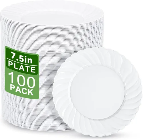 Miniatura 13 de U-QE 100 Piezas Platos de Plástico Transparente - Platos Desechables Transparentes de 9 Pulgadas - Lavables y Reutilizables - Platos Duros Premium