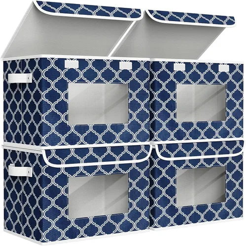 Miniatura 17 de Univivi Cajas de almacenamiento plegables de tela con tapas para ropa, [paquete de 3] cajas organizadoras de armario con asas para el hogar, Beige