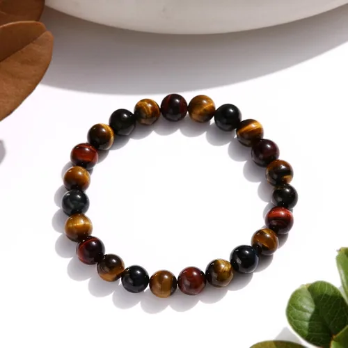 Miniatura 3 de HOZEAL Pulsera de triple protección, brazalete de obsidiana negra con ojo de tigre y hematita para hombres y mujeres, para traer suerte