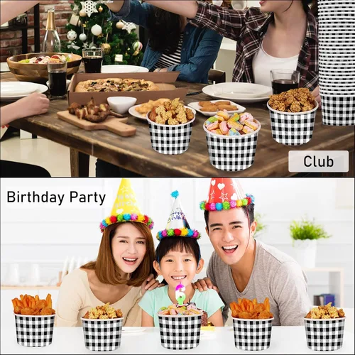 Miniatura 6 de gisgfim 50 tazas de helado, cuencos de aperitivos a cuadros a cuadros, 9 onzas, color blanco y negro, a cuadros, picnic, barbacoa, campamento