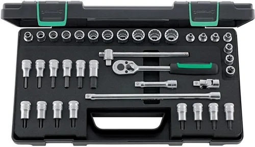 Stahlwille 96022119 Juego de llaves de vaso de 3/8 pulgadas, bihexagonal, torx externo, INHEX, llaves de destornillador, trinquete y más, fabricado