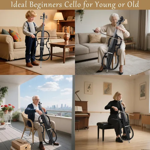 Miniatura 6 de Violonchelo eléctrico, violonchelo de práctica silenciosa de tamaño completo con conector para auriculares y bolsa de transporte, violonchelo