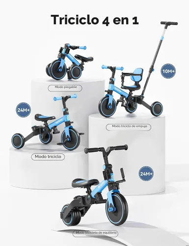 Miniatura 2 de besrey - Bicicleta para niños pequeños 5 en 1 con mango de dirección para padres, para niños y niñas de 1 a 3 años, triciclo de empuje plegable