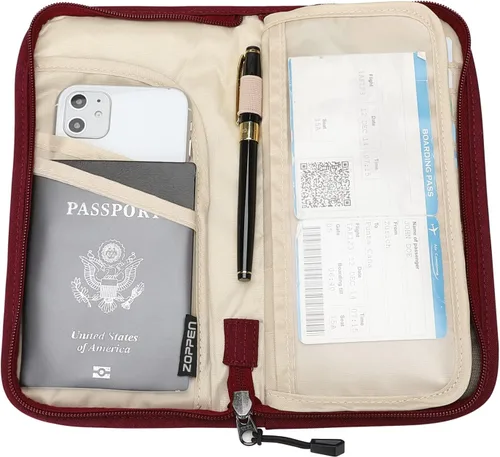 Miniatura 4 de ZOPPEN Cartera de viaje RFID y organizador de documentos con cremallera con correa de muñeca extraíble, Cartera RFID