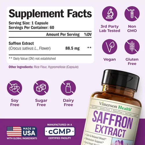 Miniatura 3 de Suplementos de azafrán puro para mujeres y hombres con 88.5 mg de extracto de azafrán – Suplemento de apoyo al estado de ánimo más salud ocular