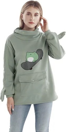 Miniatura 3 de RGOSME Sudadera con capucha de rana para niñas y adolescentes, sudadera con capucha gráfica de gran tamaño para mujer, sudadera para disfraz