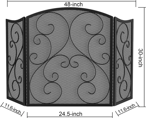 Miniatura 4 de Pantalla para chimenea Fire Beauty de 3 paneles, hierro forjado de metal, 121,9 cm (L) x 76,2 cm (H), cubierta protectora contra chispas (negro)