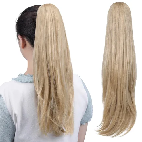 Miniatura 21 de Extensiones de cola de caballo, extensiones de cabello rizado con clip de garra de color marrón oscuro para mujer, peluca sintética de cola