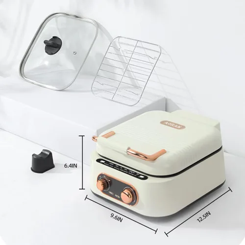 Miniatura 5 de AORAN - Parrilla eléctrica 7 en 1 con revestimiento antiadherente, parrilla sin humo para freír, hornear, hervir, olla caliente, vaporizar, control