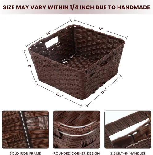 Miniatura 2 de Onlytak Cestas de almacenamiento de mimbre, cestas para estantes, papel higiénico, cestas de almacenamiento tejidas para organizar, marrón, 12 x 12