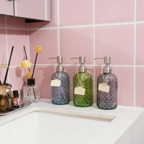 Miniatura 6 de Dispensador de jabón de vidrio para manos y platos de baño y cocina con bomba de acero inoxidable 304 a prueba de óxido (gris)