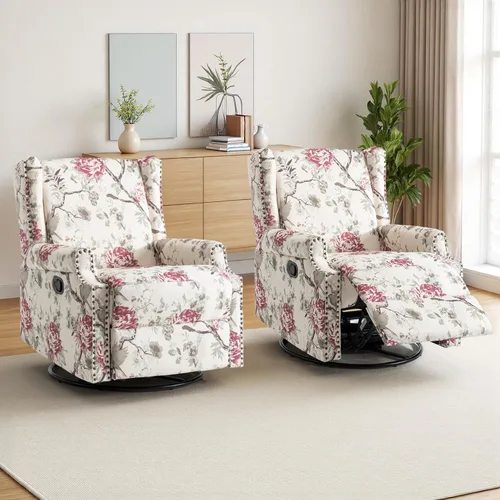 Miniatura 16 de Silla reclinable tapizada, sillón de ala floral con respaldo y reposapiés ajustables, cómoda silla decorativa para leer, sofá individual