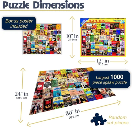 Miniatura 2 de White Mountain Rompecabezas de 1000 piezas vintage, portadas de libros, rompecabezas de collage con piezas grandes, regalo para adultos y familia