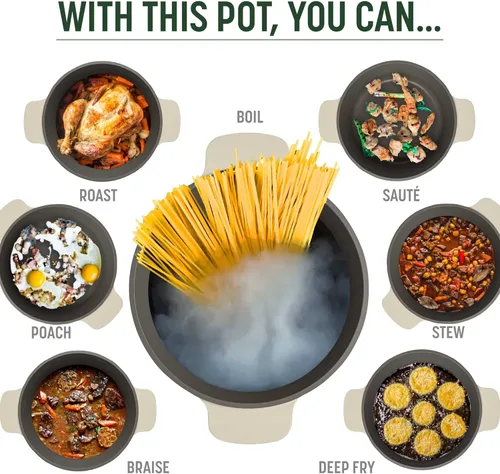 Miniatura 3 de Goodful Olla todo en uno, antiadherente multicapa, horno holandés fundido de alto rendimiento con tapa a juego, estante para asar y girador, Lino
